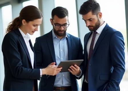 Financial analysts discussing strategy